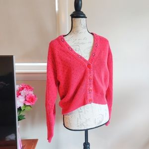 Vintage Southwestern Red Aztec Tribal Knit Red Dot Button Down Cardigan Sweater